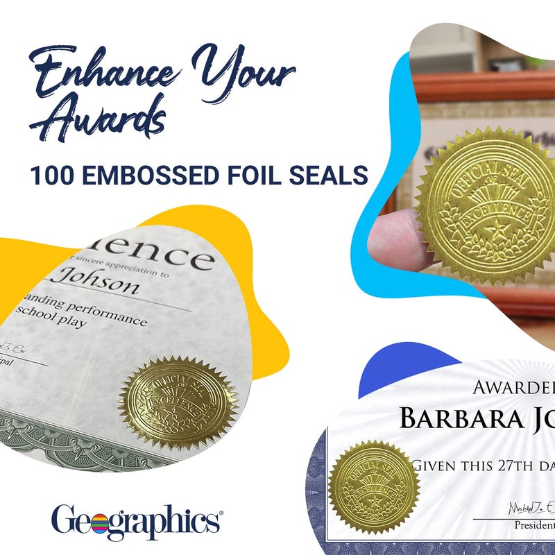 Geographics Gold Foil Award Certificate Seals  Embossed Official Seal of Excellence  2 inch (Set of 100) - Image 4